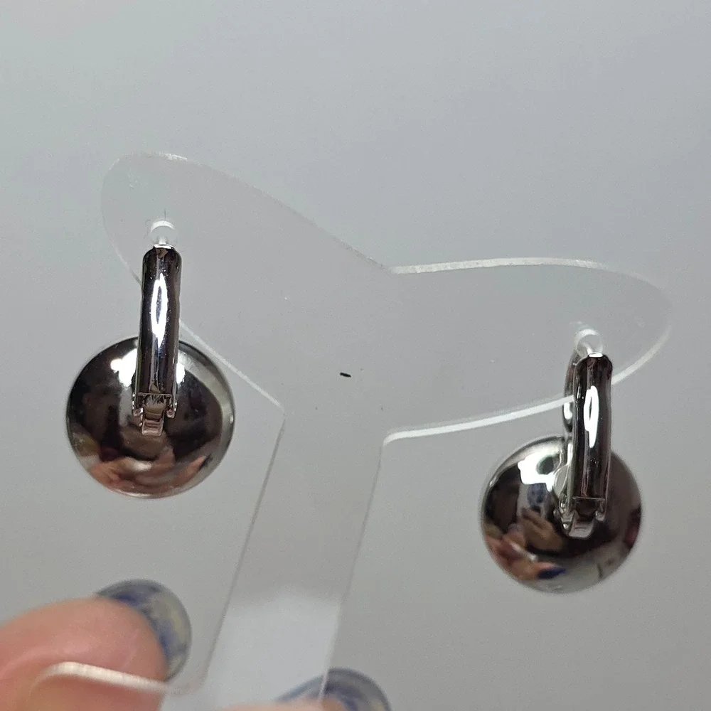 NEW Swarovski Montana BlueRound 13mm Leverback Drop Earrings Platinum Plated #3